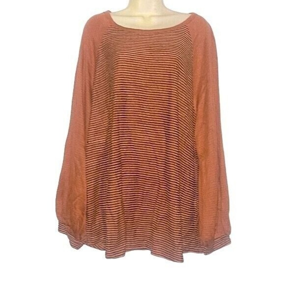 Weekend Suzanne Betro NEW Rust Striped Raglan Long Sleeve Top Plus Size 3X comfy
